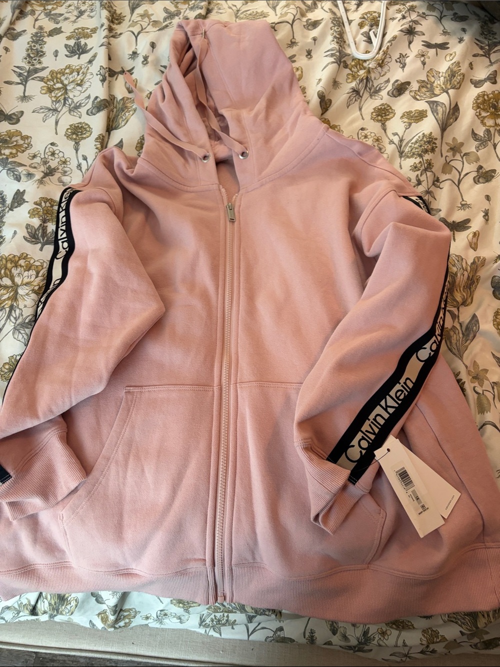 NWT Calvin Klein Dusty Pink Zip-Up Hoodie with Branded Sleeve Tape
